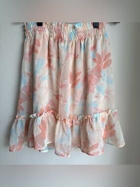 LC Lauren Conrad Peach and Light Blue Floral Ruffle Skirt